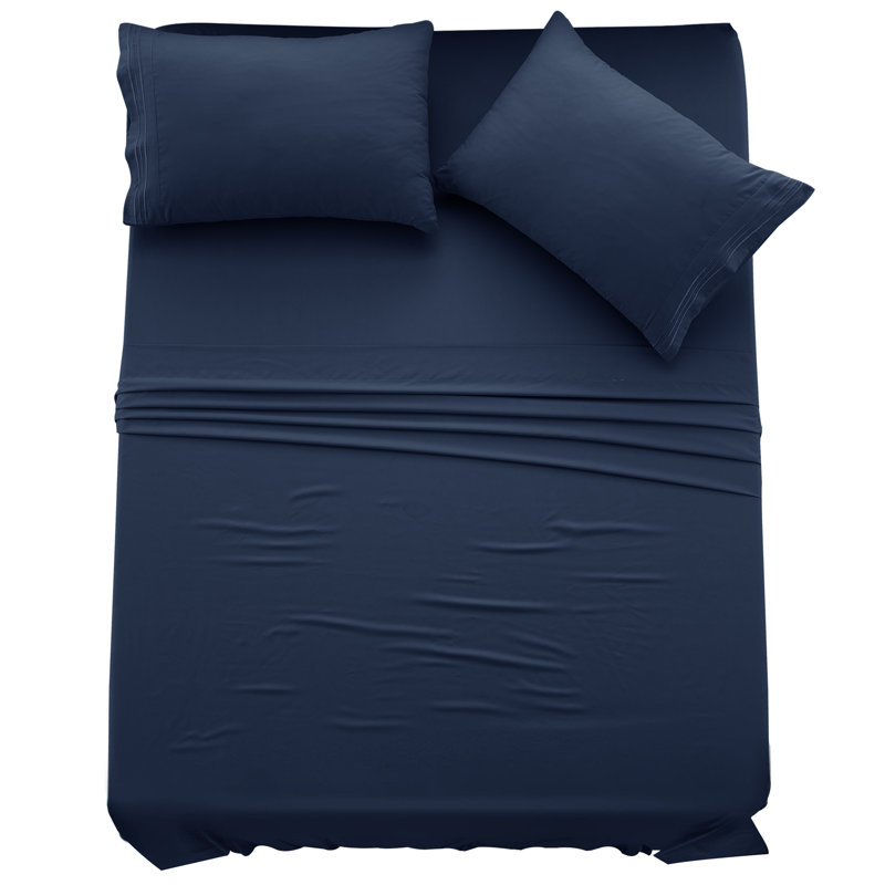 Lux Decor 4-Piece Ultra Soft Microfiber Sheet Set Deep Pocket Fitted Sheet, Wrinkle-Resistant & Easy Care Bedding, Navy Blue