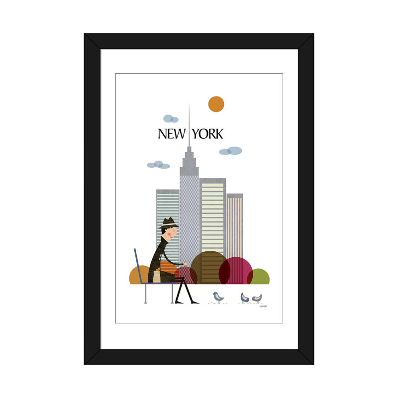 « new york », impression sur toile, H 32 po x l 24 po x P 1 po, Papier d'art encadré noir, Blanc