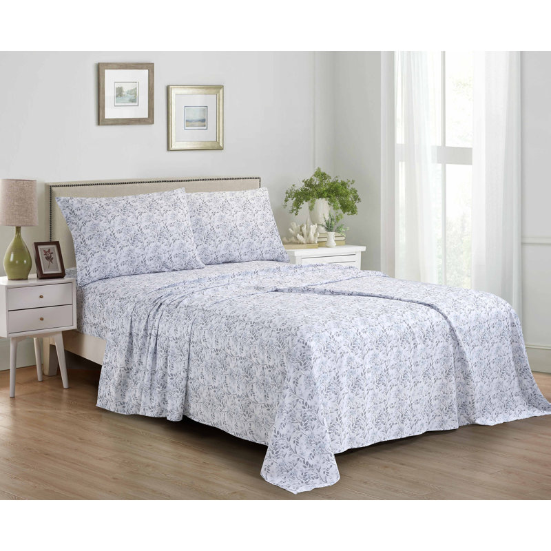 Ensemble de draps en microfibre 4 pièces Swift Home, Chevron bleu, Ensemble de draps pour lit double avec 2 taies d'o
