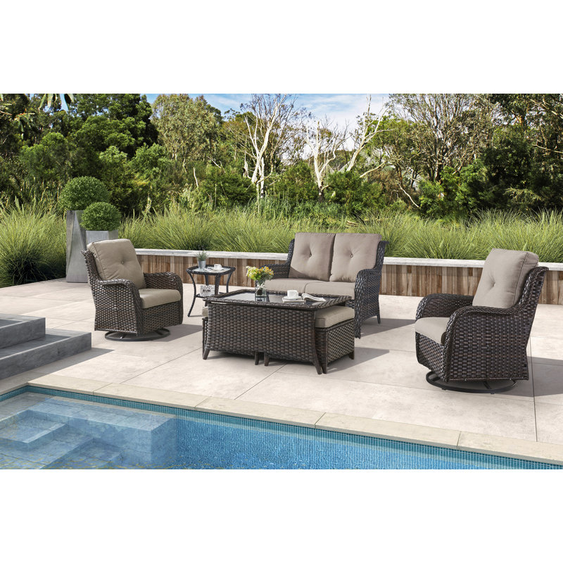 Bonia Wicker 4 - Person Patio Conversation Set with Cushions, Brown, Gray