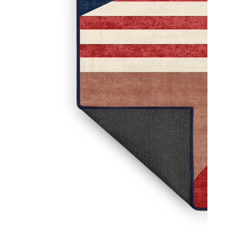 Soft Plush Finke July 4Th Modern & Contemporary Abstract Area Rug in Brown – Navy Binding, 7x10