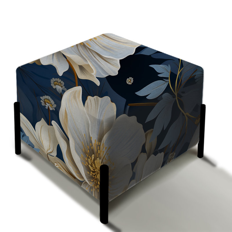 Motif floral beige et bleu campagnard - repose-pieds carré floral