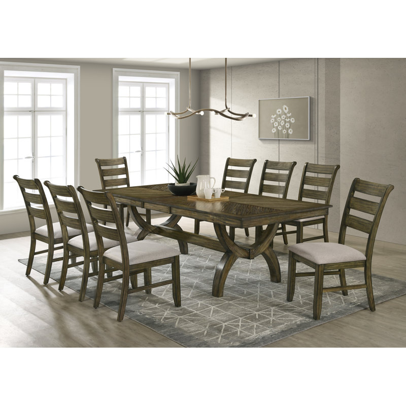 Ensemble de salle à manger traditionnel avec table extensible et chaises à échelle, 9