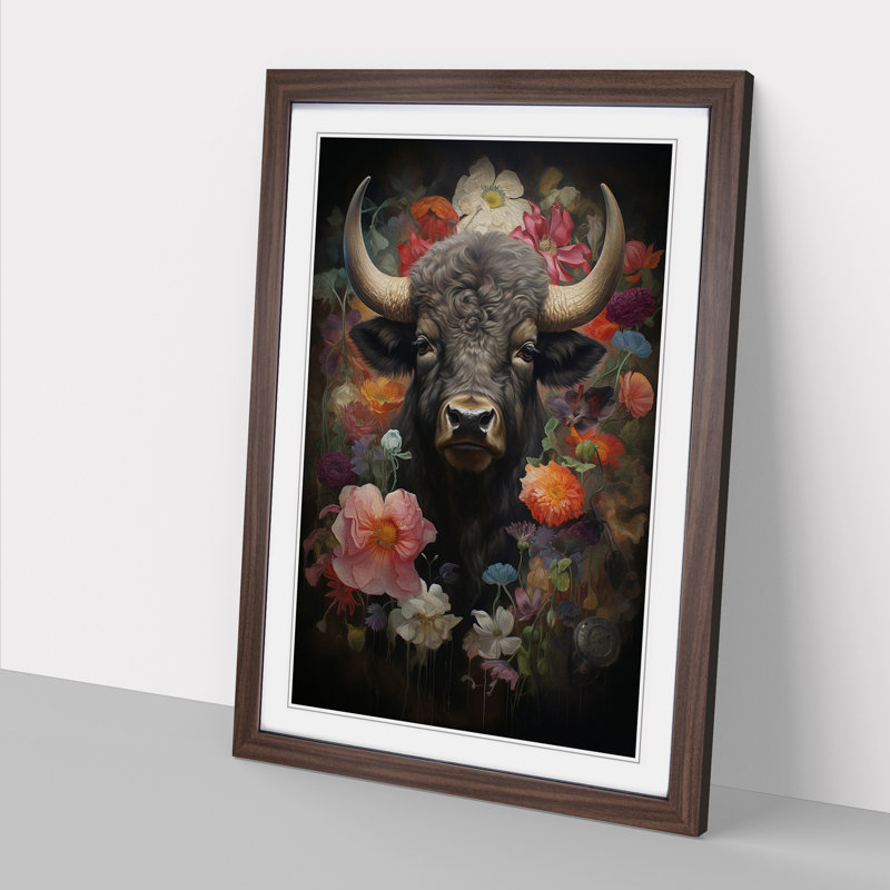 Buffalo Tachisme - Single Picture Frame Print on Wood, 34cm H x 25cm W x 2cm D, Walnut 