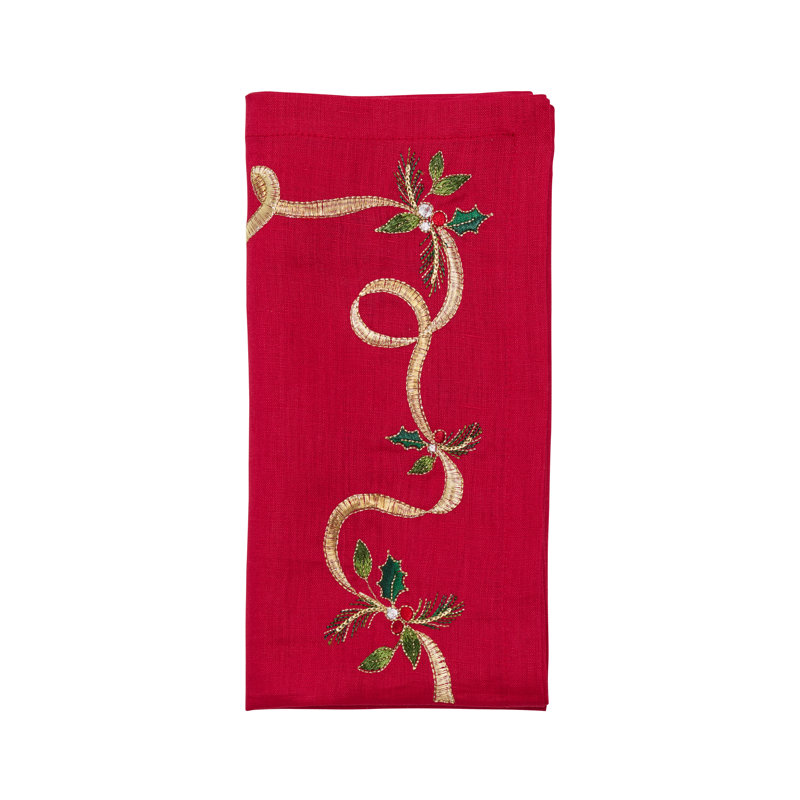 Xmas Ribbon Napkin, Red/Green/Gold