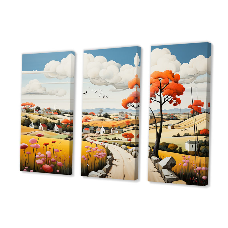 De Stijl Style County Side III - campagne, ensemble de reproductions d'art mural, H 40 po x l 60 po x P 1 po
