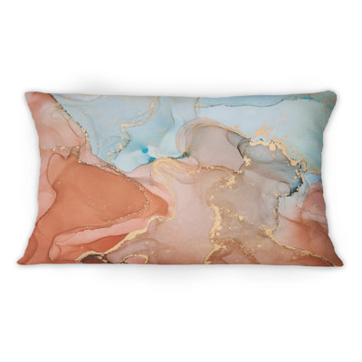 Brown And Turquoise Liquid Art I - Modern Printed Throw Pillow 1