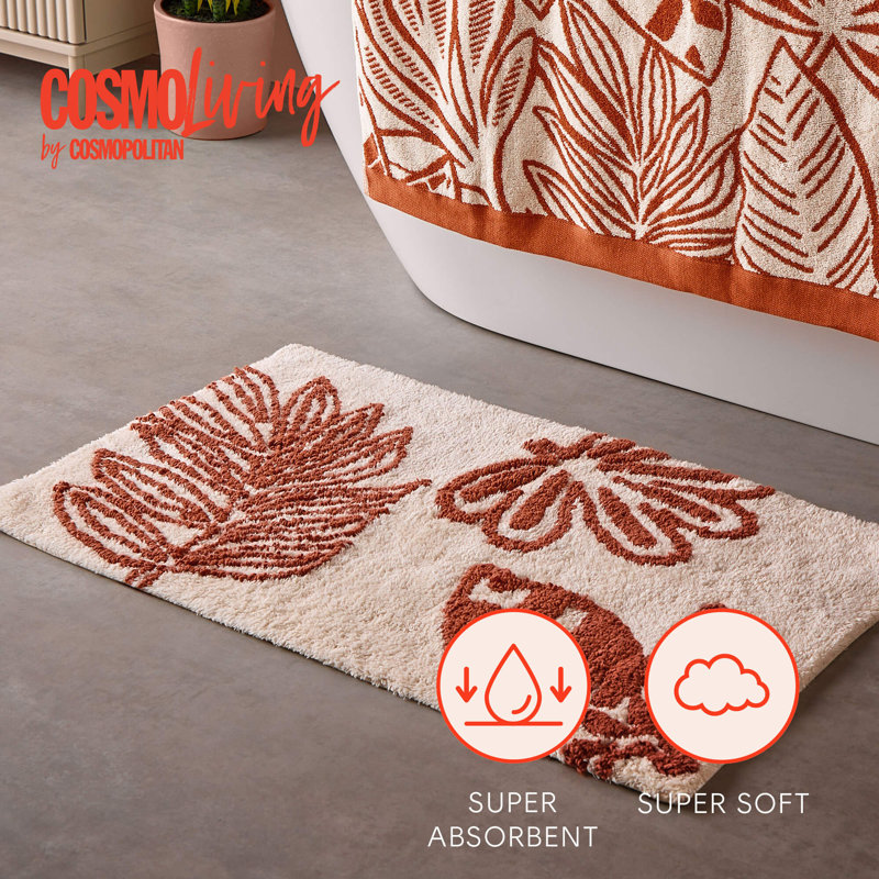 Rectangular Bath Rug, Beige Floral