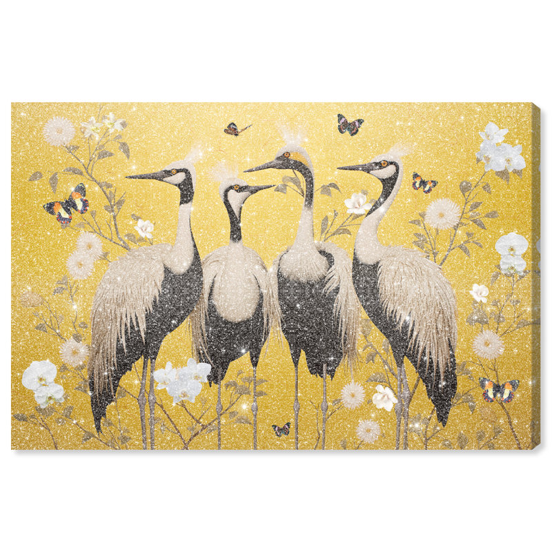 Yellow Crested Cranes Canvas Animals Print by Oliver Gal, 16"H x 24"W, Canvas Unframed