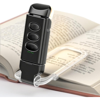 Black USB Rechargeable Clip‑On Book Light, 4‑Level Dimmable LED Reading Lamp with Warm & Cool White Modes for Bed Dorm Study