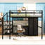 Lit mezzanine double avec table intégrée, tablettes et garde-corps