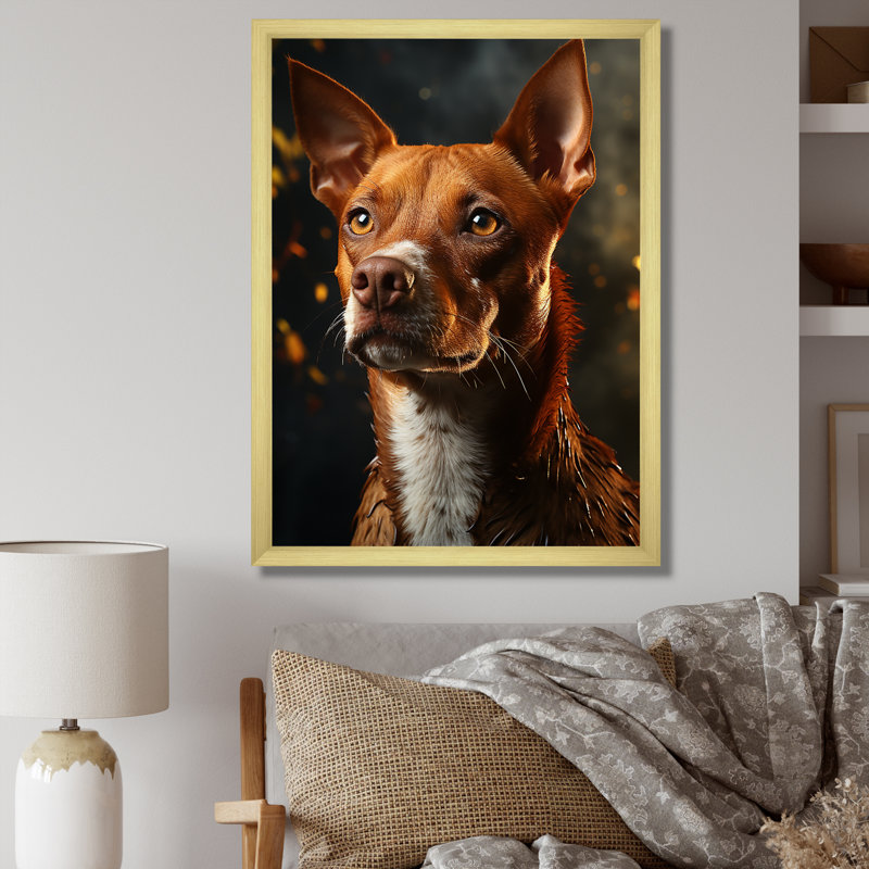 Chien Basenji Bliss III sur toile, Cadre doré simple, H 20 po x l 12 po x P 1 po
