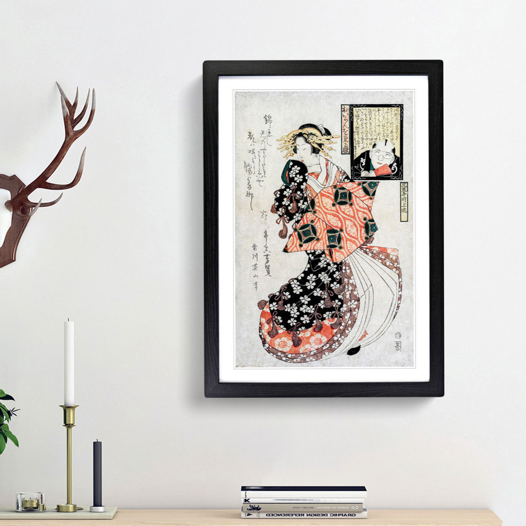 Looking at a Courtesan by Kikukawa Eizan - Framed Print
