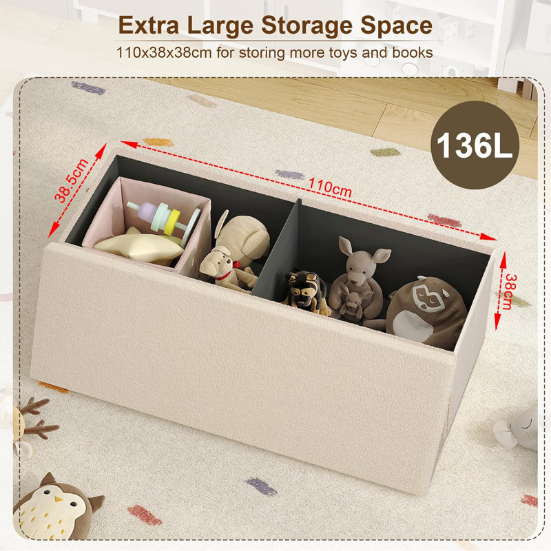 Prathana Fleece Upholstered Storage Bench, Beige