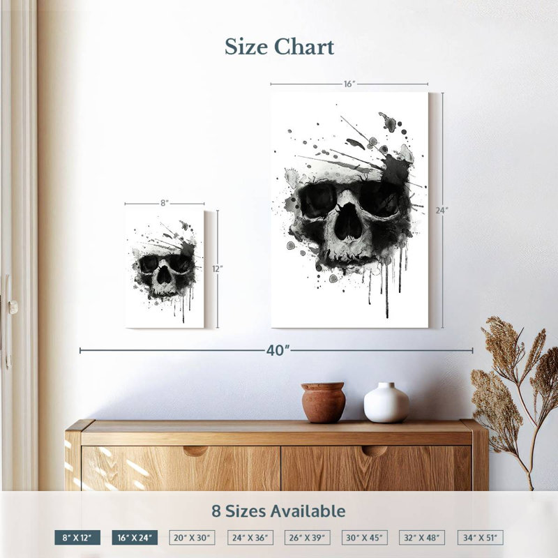 Hitzel Dark Blotted Skull, 12" H x 8" W