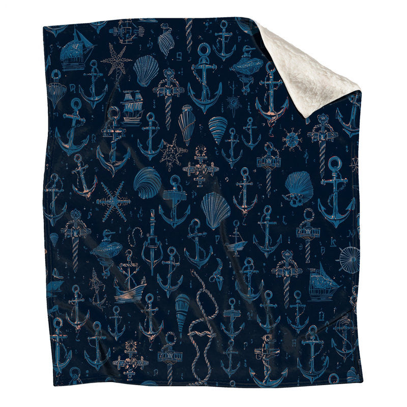 Nautical Anchor Seashells Blankets, 50in W x 60in H