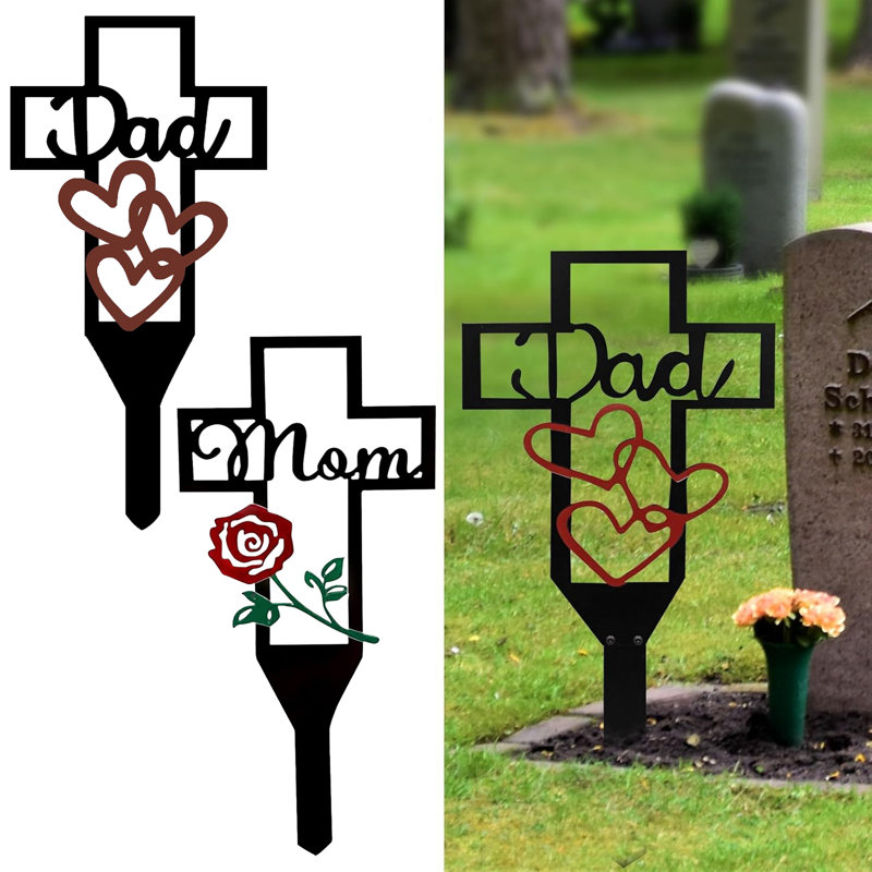 1 grand piquet de jardin en métal pour papa maman, Black Dad