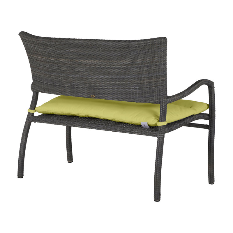 Skye Wicker Garden Bench, Black Walnut, Rollo Cream InsideOut® Linen, No Welt