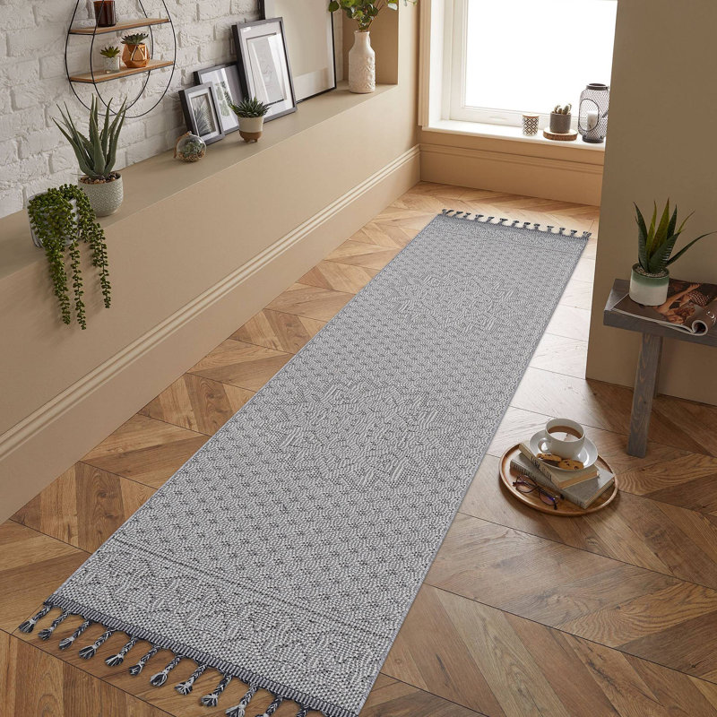 Collection Medallion Indoor/Outdoor Area Rug, Runner 2'2" x 8', White