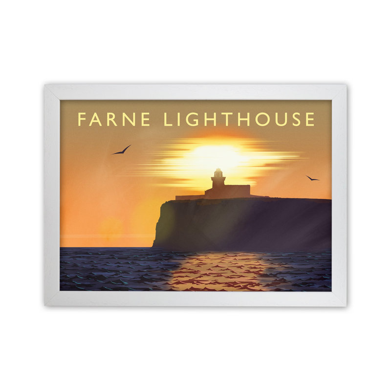 Farne Lighthouse by Richard O'Neill - Print, White Framed, 24cm H x 34cm W x 3cm D