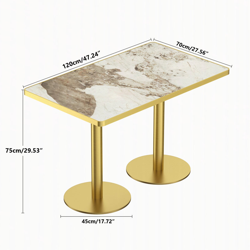 Table de salle à manger rectangulaire, Blanc / beige, Doré