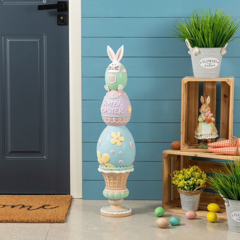 30.5"H Easter Resin Macaron Stacked Egg & Bunny Porch Décor