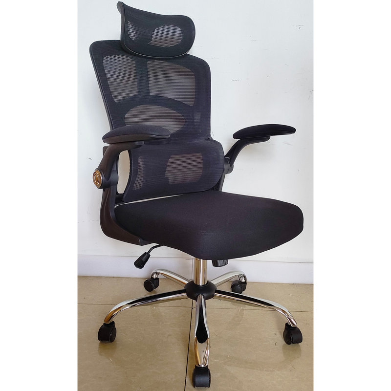 Fauteuil de bureau ergonomique en filet avec dossier haut et appui-tête réglable en hauteur lombaire avec accoudoirs pivotants et roues pivotantes Base en métal électroplaqué robuste avec dossier en filet transparent et respirant