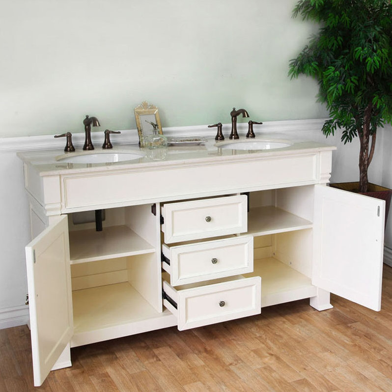 Ensemble de meuble-lavabo de salle de bain double 60 po Halliday, Blanc crème