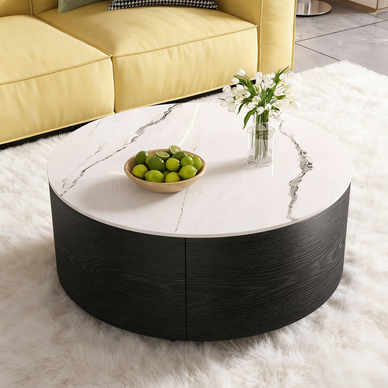 Table basse ronde avec rangement, Noir