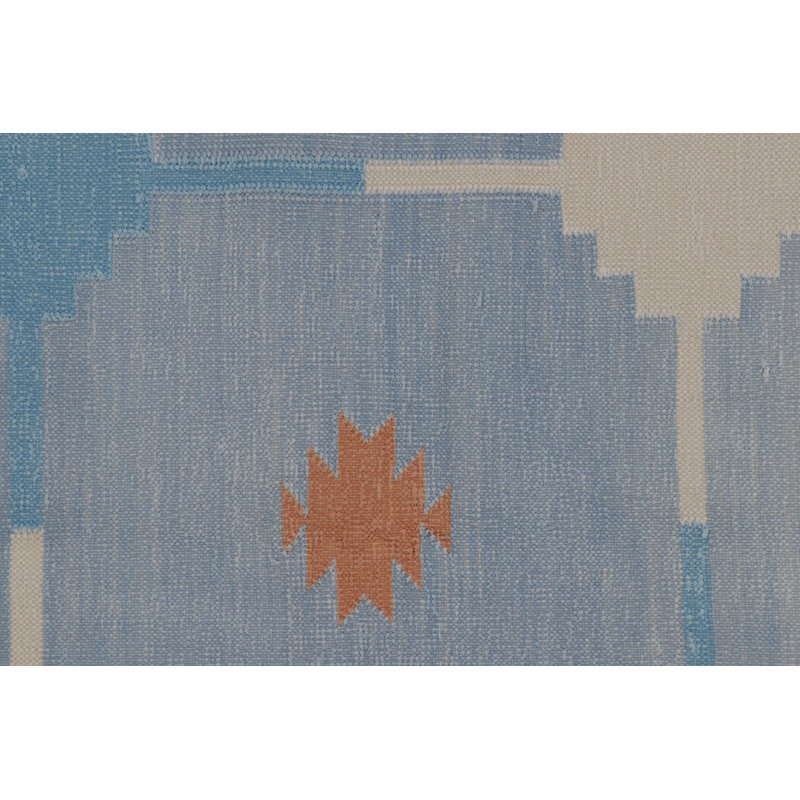 Rug & Kilim’S Contemporary Dhurrie Rug In Blue And Rust Tile Design