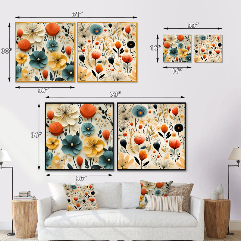 Eadie - Ensemble de 2 collages carrés botaniques abstraits, H 36 po x l 73 po, Toile tendue