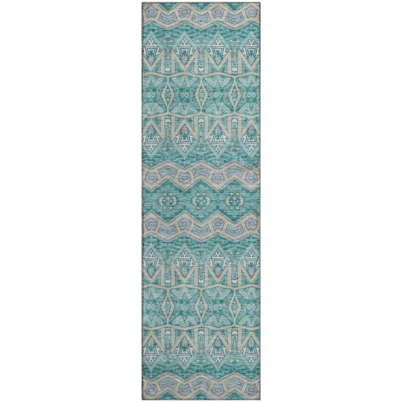 Premium Machine Washable Prisco Teal Rug, Runner 2'3" x 7'6"