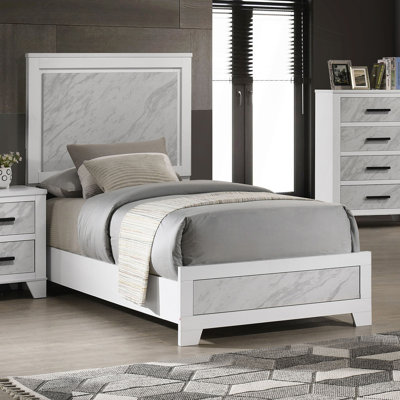 Lit de style contemporain contemporain de 1 lit simple de couleur blanche Magnifique tête de lit à panneau imitation marbre FB Furniture