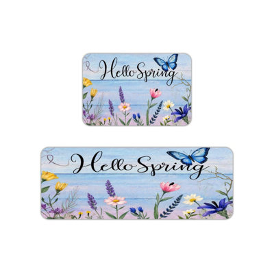 Tapis de cuisine à motif floral bleu en bois bleu, ensemble de 2 tapis pastel pour coin cuisine et petit-déjeuner