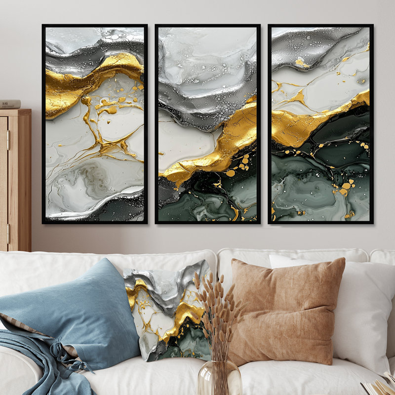 Tranquil Divide of Abstract, encre liquide II - ensemble de 3 encres liquides, H 28 po x l 36 po, Noir