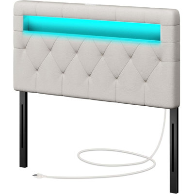 Headboard Bed with 60,000 DIY Color of LED Light, USB & Type C Post, Attach Frame, Height Adjustable, Wall Mounted Head Boards Only, Sturdy & Stable, by Ivy Bronx