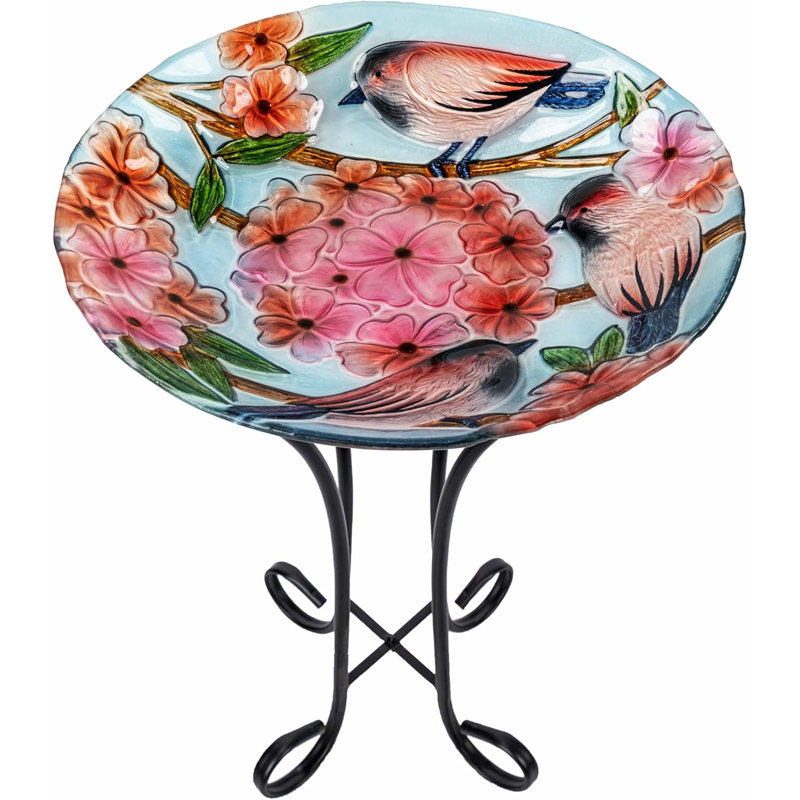 Pauno 17.8" Fusion Glass Birdbath with Metal Stand