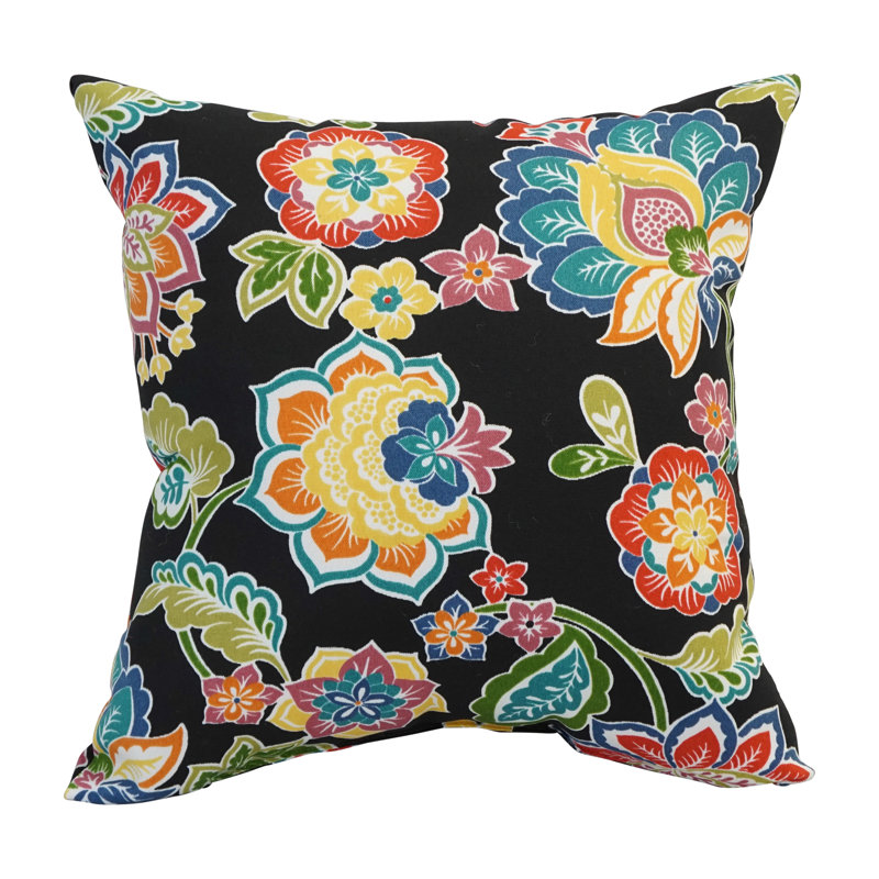 Outdoor Cushion Collection Floral Outdoor Reversible Throw Pillow, Black/Blue/Yellow