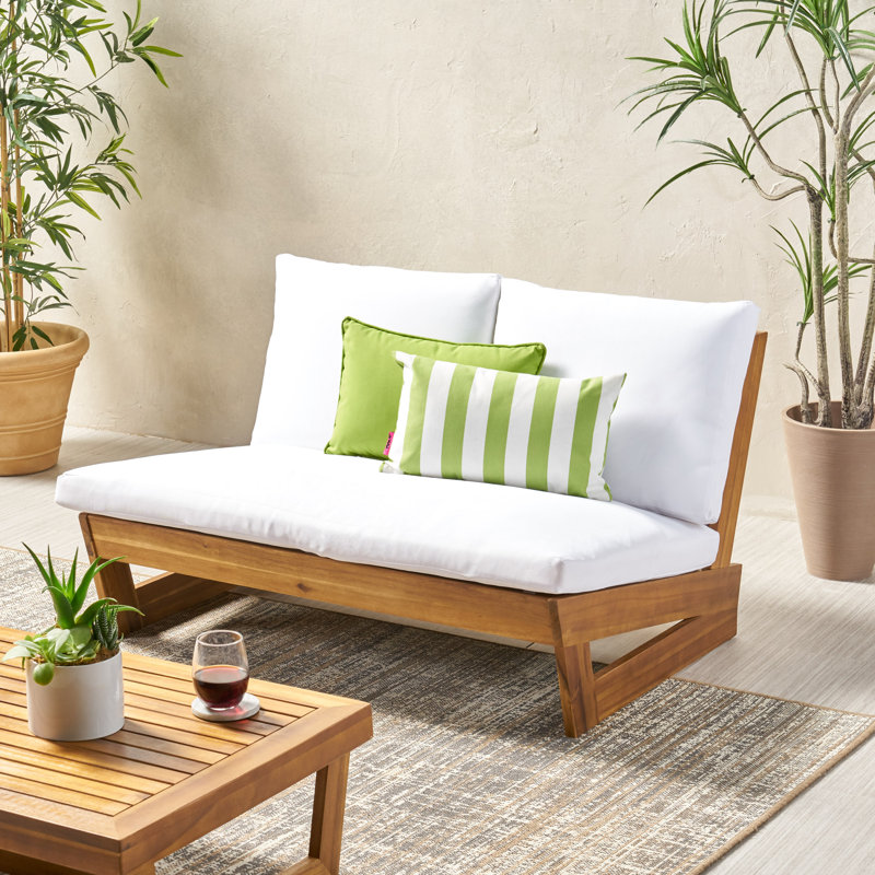 Louise 43" Wide Loveseat with Cushions, Teak Frame/White Cushion