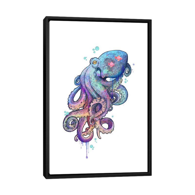 «Octopus», impression sur toile, H 60 po x l 40po x P 1,5 po, Toile avec cadre noir, Pas de tapis