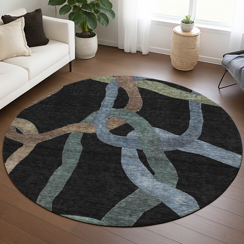 Machine Washable Indoor/Outdoor Jozwiak ACN2394 Abstract Rug, Round 8'