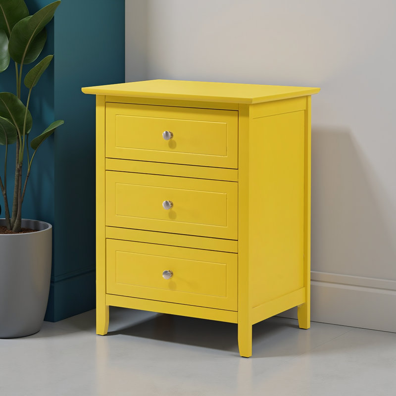 Table de chevet 3 tiroirs jaune Lurne, Jaune