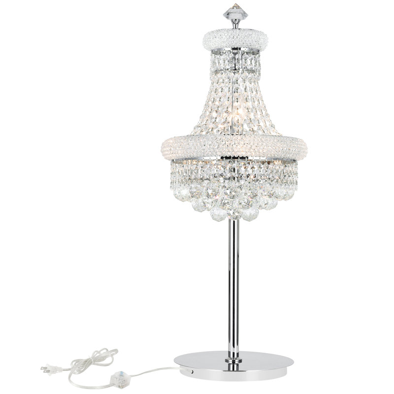 Andres Crystal 14" Chrome Table Lamp for Bedrooms Living Rooms Home Offices Study Desks, 6-Light with E12 Bulb Base, Chrome