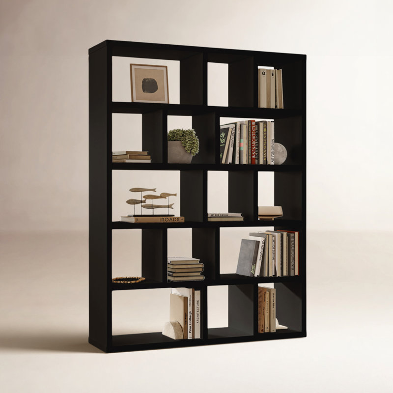 Bibliothèque en bois manufacturé Stetson, (Cinq tablettes) H 78 po x l 59 po x P 13 po, Noir pur