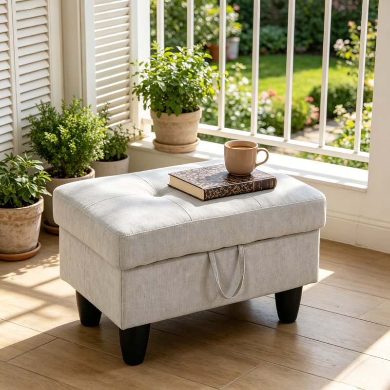 Rectangular Light Grey Tufted Fabric Storage Ottoman, Multi-Functional Footrest Bench with Hidden Storage, Supports 300 Lbs