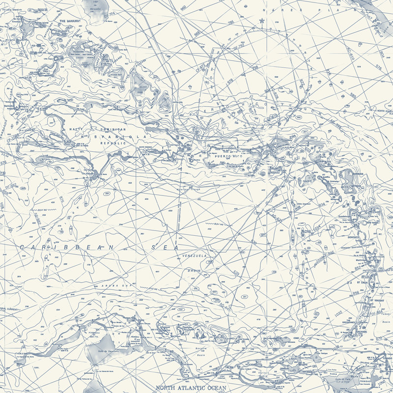 Rouleau de papier peint L 33 pi x l 20,5 po Jetmore Charts, Bleu marine