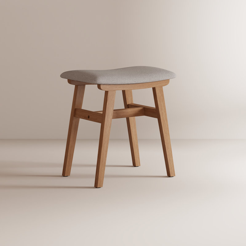Tabouret de coiffeuse en bois massif avec coussin de selle Aevah, Tanné, H 18,87 po x l 16,54 po x P 11,81 po