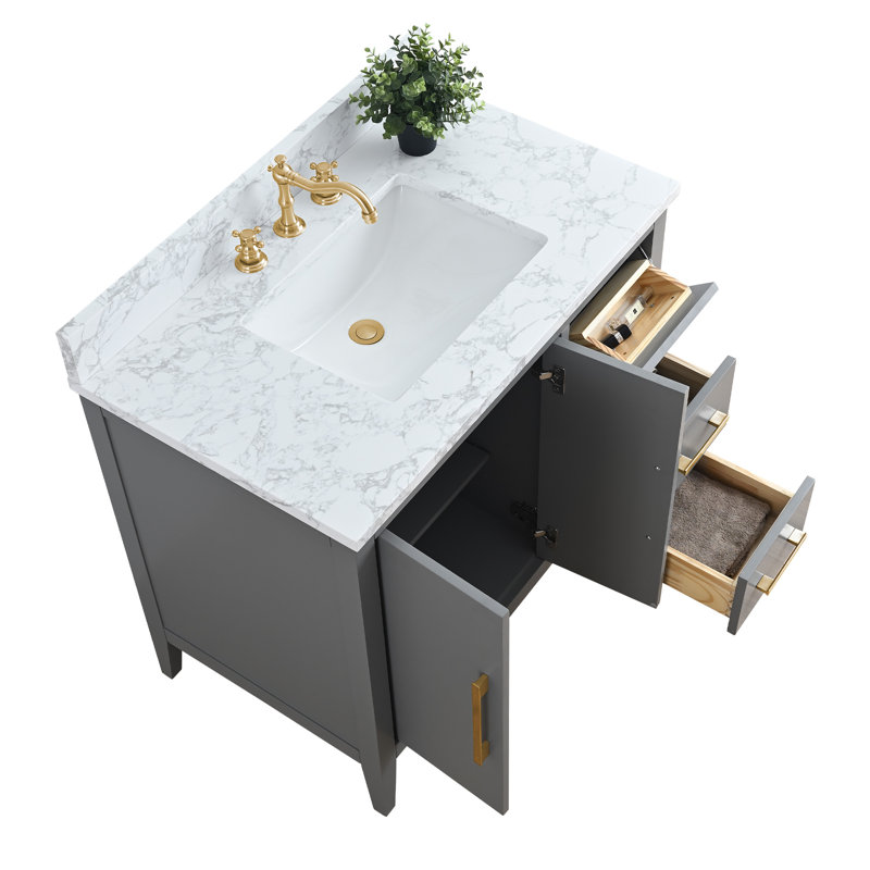Ensemble de meuble-lavabo simple 36 po, Gris cachemire, Or brossé