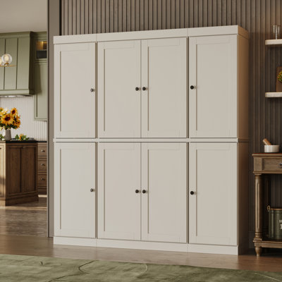 100% Solid Wood Pantry Cabinet, Shaker Doors, Adjustable Shelves, 65" Wide, 71.5" Tall
