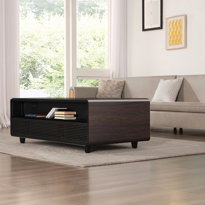 Brown High Gloss Smart Coffee Table with Built-in Fridge and Bluetooth Speakers